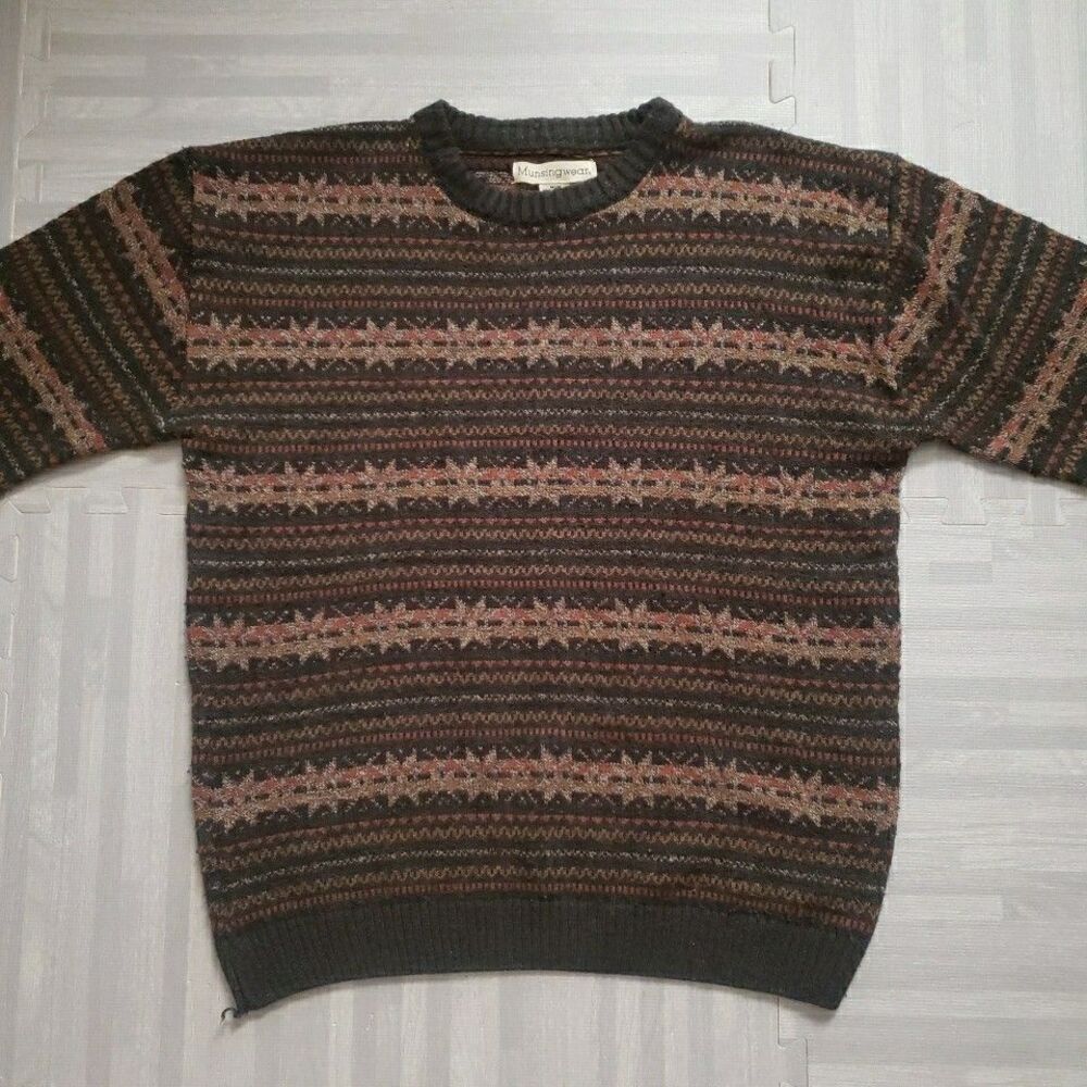 Vintage Munsingwear Sweater Men M Brown Fair Isle Knit Winter Grandpa Nordic